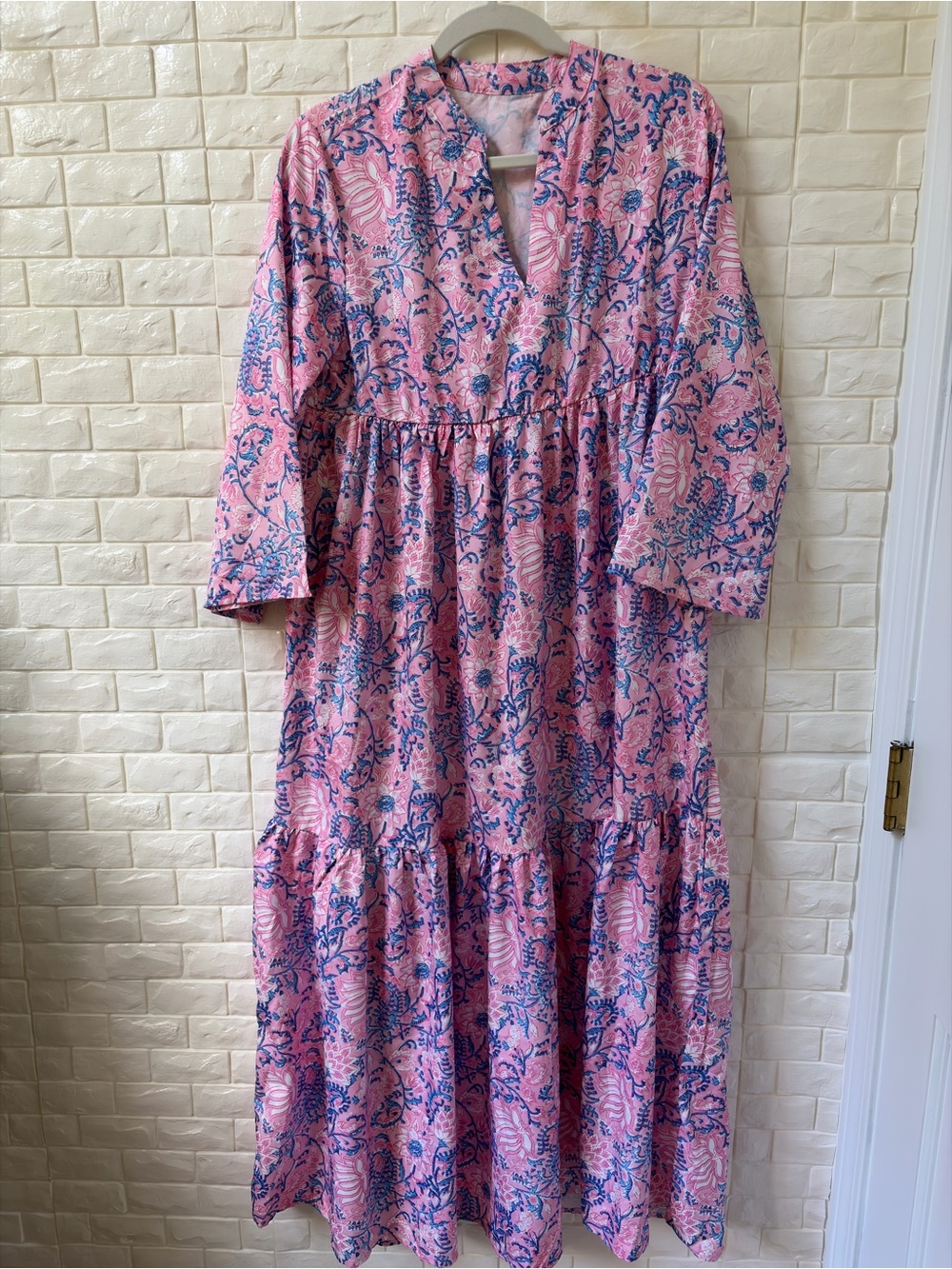 Pink Floral Tiered Midi Dress